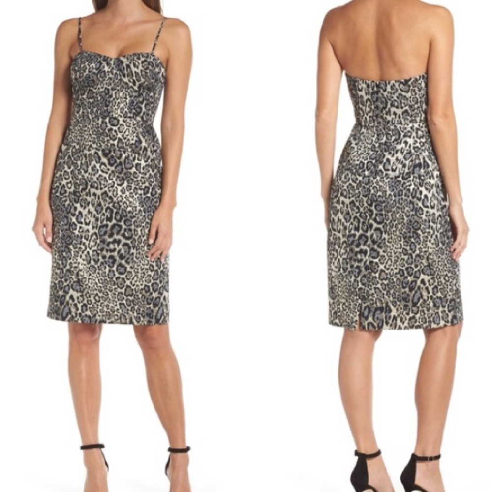 J Crew Strapless Metallic Leopard Spot Party Dress